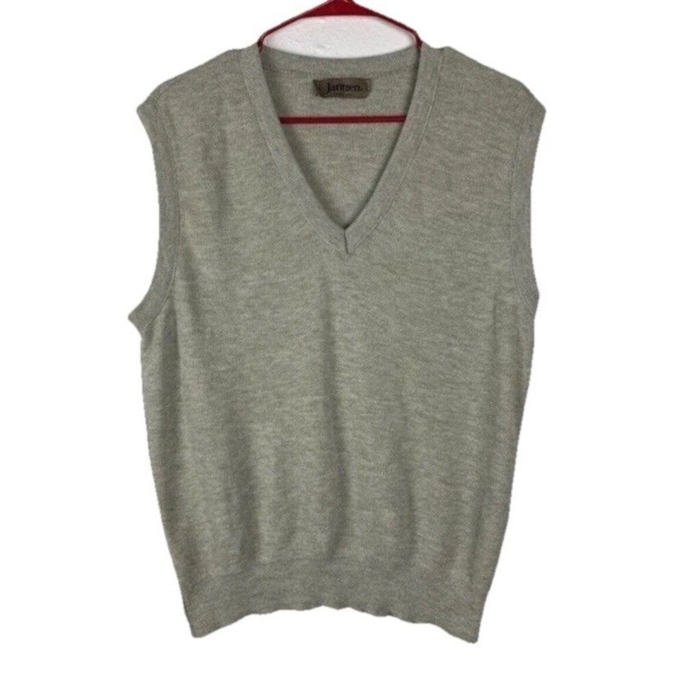 Vtg 70s Jantzen Men’s Large Gray Grandpa Cabin Sweater Vest Pullover V-Neck